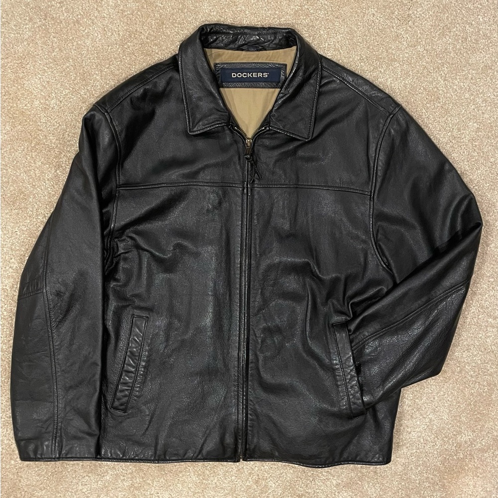 Dockers Men's Black Leather Jacket, XL